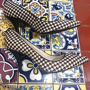 NEW Michael Kors Elisa Leather Calf Hair Houndstooth Heels
